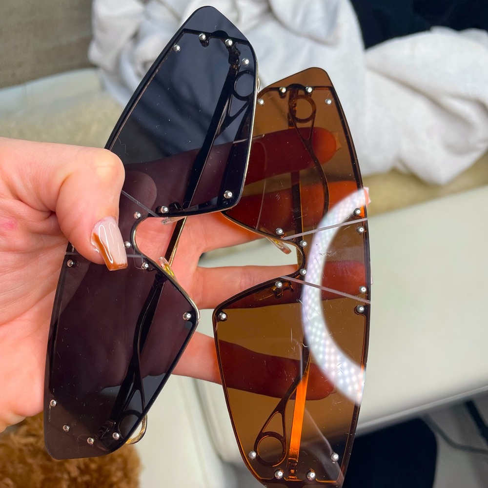 2 pairs of studded sunglasses (brown and black)